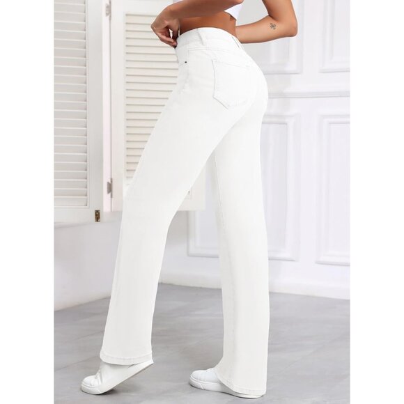 Women's Wide Leg Jeans High Waisted Straight Fit Pockets Casual Denim - Picture 3 of 8